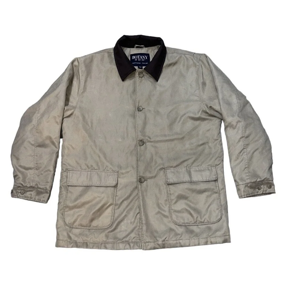 Botany 500 Men's Large Tan Casual Coat Jacket Button Up Quilted Lining Soft